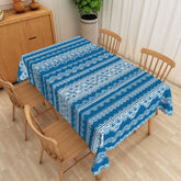 Aperturee - Aperturee Vintage Blue and White Floral Rectangle Tablecloth for French Country and Shabby Chic Kitchen Decor